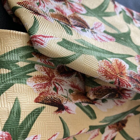 Vintage Floral Print Sopan Silk Tie Handmade Yellow Bird Of Paradise - Picture 6 of 7
